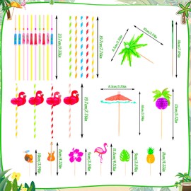 Ovveroche 265 PCS Drink Umbrellas, Cocktail Umbrellas, Fruit Picks Tropical Party Accessories, Colorful Straws for Tropical Luau Beach Pool Bar Hawaiian Party Decorations