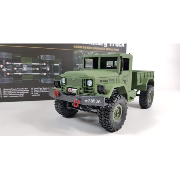 Heng Long 1:16 Radio Remote Control 3853A Military Truck Jeep Car Tank 4WD Desert Army Forest Camouflage Green War Artillery Vehicle