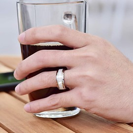 Vakki 8mm Mother of Pearl Shell Tungsten Carbide Wedding Ring Engagement Band Beveled Edge Size 10