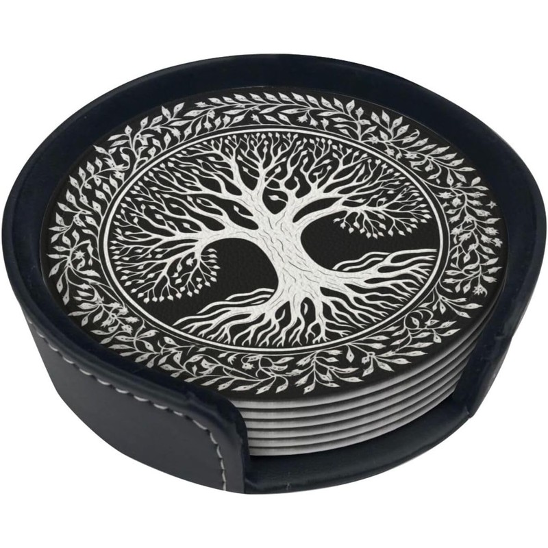 BOXIMIAO Drink Coasters with Holder Stand Set of 6, Tree