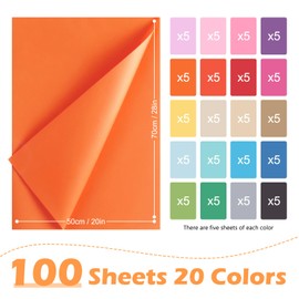 100 Sheets of Tissue Paper Colourful 50 x 70 cm, 20 Colours, Tissue Paper Packaging Material, Wrapping Paper for Easter Decoration, Birthday, Wedding, DIY, Crafts & Packaging