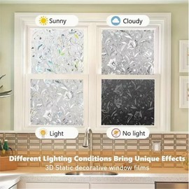 Window Privacy Film, 3D Stained Glass Film electrostatic Adhesion, Sunshade and UV Protection, Suitable for Home/Office Windows, Reusable Installation (Rainbow YXJ, 23.6 * 118inch)