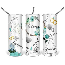 Bridesmaid Happily Ever After She Said Yes Tumbler with Straw Lid for Women Bridesmaid Wedding Shower Gift 20 oz Drink Travel Cup