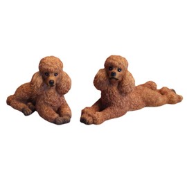 Set of Miniature Poodle Garden Statue Dog Figurines Resin Sculpture Forest Animal Statue Outdoor Decor Yard Planter Flower Pot Ornaments(Braun)