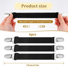 Gtziqa 6 Pcs Pant Waist Tightener, Waist Cinch Clip Dress Clips Back Cincher Clip Belt Adjustable Sweater Elastic Waistband Tightener Belt Multi Function Clothes Clips for Women and Men (Black)