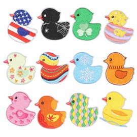 HEYTRCO 12PCS Ducks Iron on Patches Set, Cute Cartoon Colorful Ducks Embroidered Repair Patches for Clothes, Custom Funny Applique for Kids, Hats, Jeans, Jackets, Bags, Backpacks, Dress