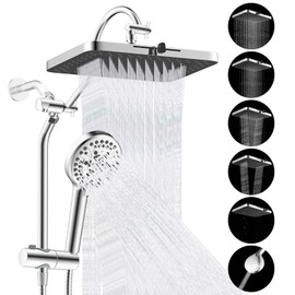 Hibbent Upgraded cUPC Certified 13'' Shower Head Combo, High Pressure 5 Spray Rainfall Showerhead with 10 Spray Modes Handheld, All Metal 3-way Diverter Shower Arm, 71'' Hose and Holder, Chrome