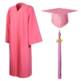 GraduationMall Matte Graduation Gown Cap Tassel Set 2021 for High School and Bachelor Pink 60(6'3"-6'5")