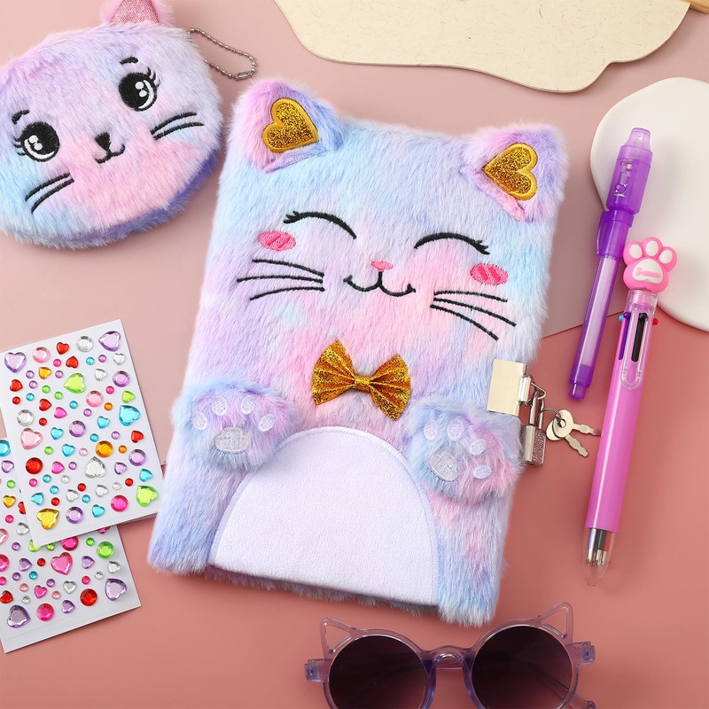 Sicbanna Cat Diary with Lock and Key, Gift for 6
