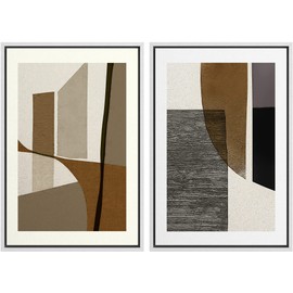 MUDECOR Framed Canvas Print Wall Art Set Mid-Century Retro Polygon Collage Abstract Shapes Illustrations Modern Art Decorative Bohemian Calm/Zen for Living Room, Bedroom, Office - 24"x36"x2 White
