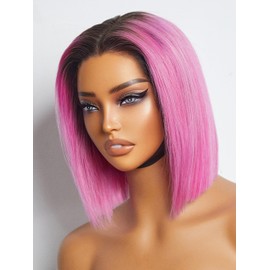 LUVME 10 Inch Hot Pink Bob Wig Human Hair 13x4 Lace Front Wig Human Hair Glueless Wigs Human Hair Pre Plucked Pre Cut Colored Wigs Human Hair for Women 180% Density