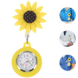 Hemobllo Clip On Watch, Decorative Quartz Fob Pocket Watch with Lovely Sunflower Design, Universal Hanging Watch Brooch Watch for Doctors Students