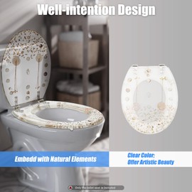 Toilet Seat, Thickened Toilet Cover Toilet Seat Transparent Resin Silent For U/V Type Toilet Resin Sea Shell Pattern Close Toilet Silver Hinges Shell Decor