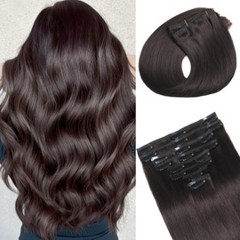 Clip in Hair Extensions Real Human Hair, Seamless Human hair Clip ins Extensions for Women Invisible Straight 8Pcs Double Weft Dark Brown 14inch 80g
