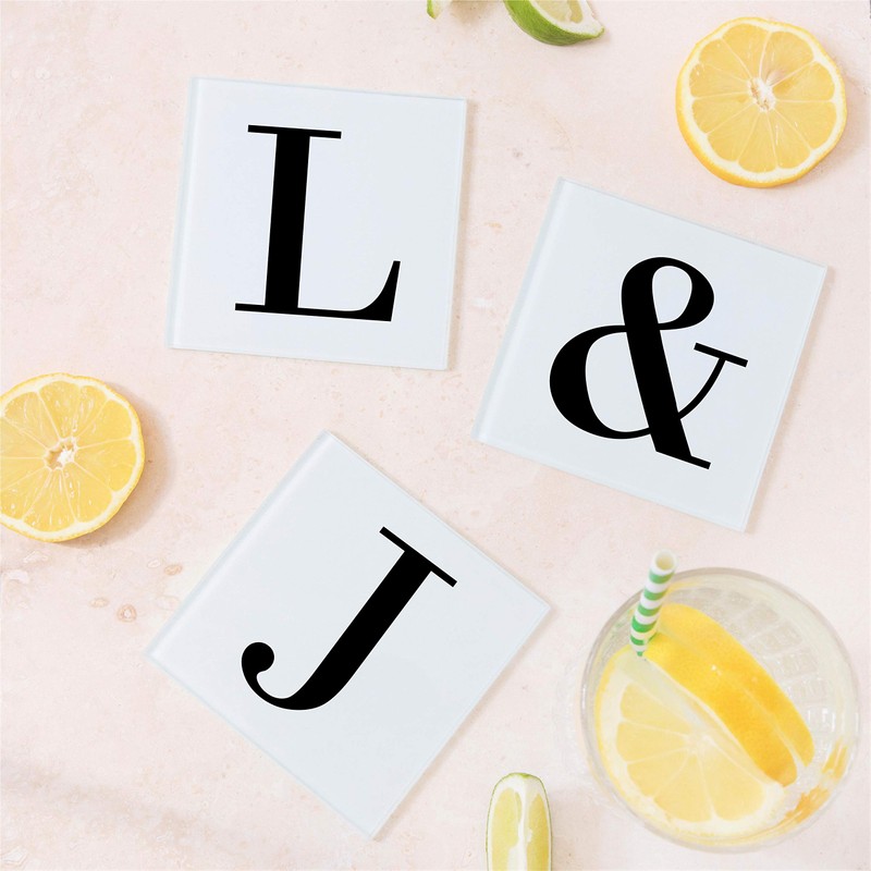 Alphabet Initial Letter Glass Drinks Coaster Mat Gift