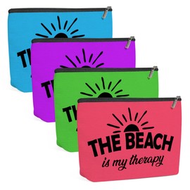 4PCS Beach Vacation Essentials Makeup Bag, Cute Cosmetic Bags for Women, Beach Accessories Travel Toiletry Bag Girls Trip Girls Weekend Gifts for Women Friend Summer Vacation Friendship Graduation
