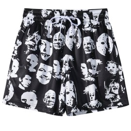 GINTPK Mens Graphic Shorts Sports Cool Mesh Basketball Shorts Casual Flat Front Drawstring Shorts Print Horror Film XL