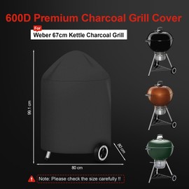 Sonharlar Kettle BBQ Cover for Weber 67 CM-600D Charcoal Grill Cover for Weber Barbecue, Heavy Duty & Waterproof PU Covers for 67 CM Master Touch Charcoal Grill, Original Kettle Grill(Φ80x99cm)