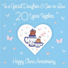 Hunts England - Daughter & Son-in-Law 20th Anniversary Card - 20 Years - China Anniversary - Romantic Meadows - Fun Card - Luxury Twentieth Anniversary Card For Daughter And Son-in-Law