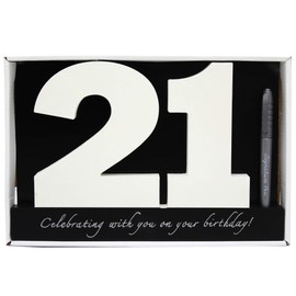 Carousel Home and Gifts Birthday signature plaque, signature numbers 21 birthday keepsake ~ White wooden number blocks with pen included, happy 21st birthday plaque, guest book sign