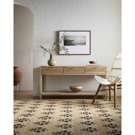 Hauteloom Albina Boho Hand Woven Wool and Jute Blend Natural Fiber Soft Runner Rug - Traditional Floral Carpet for Hallway, Kitchen - Natural, Black, Charcoal, Beige - 2'6" x 8' (2x8)