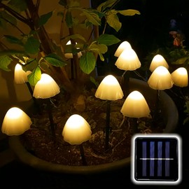 TOTHDATE Mini Mushroom Solar Stake Lights Warm White Light, 5M 20LEDS Solar Mushroom Lights Solar Pathway Lighting 8 Lighting Modes IP44 Waterproof for Outdoor Garden Yard Lawns