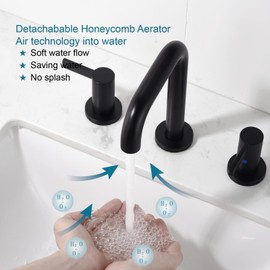 RKF Bathroom Faucets for Sink 3 Hole Matt Black 8 inch Widespread Bathroom Sink Faucet with Drain Double Lever Handle Faucet Bathroom Vanity Faucet Basin Mixer Tap Faucet with Hose & Deck CWF028-MB