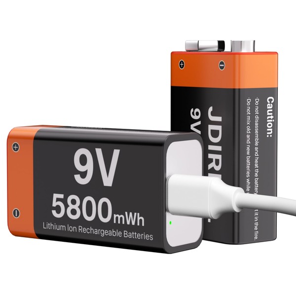 JDIRLDL (5800mWh) USB-C Rechargeable 9V Batteries, 2025 Upgrade High Capacity