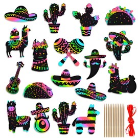 Qpout 36 Packs Mexican Fiesta Scratch Cards,Magic Rainbow Dia De Los Muertos Art Hanging Ornaments Craft Kit for School DIY Activity Fiesta Cinco De Mayo Party Decorations Favor Supplies