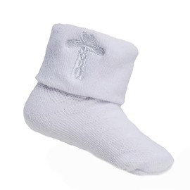 Baby Girls Boys Christening Socks With Embroidered Cross (6-12 Months, White)