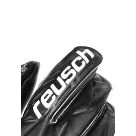 Reusch Attrakt Starter Solid Finger Support Junior Goalkeeper Gloves Children Teenagers Football Gloves Finger Protection for All Weather Conditions and Pitch Surfaces, Black, 5