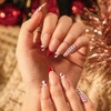 Christmas Press on Nails Medium Almond Fake Nails Candy Design False Nails Red White Stripe Glue on Nail Winter Xmas Full Cover Acrylic Nails for Women Girls 24pcs