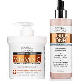 Advanced Clinicals Vitamin C Brightening Cream + Vitamin C Glow Facial Toner Set