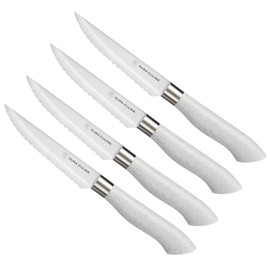 DURA LIVING EcoCut Set of 4 Steak Knives - High Carbon Micro Serrated Stainless Steel Blades, Sustainable Ergonomic Handles, Eco-Friendly Steak Set,Grey