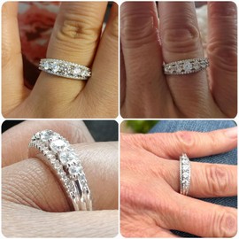 Newshe Jewellery Moissanite Wedding Bands for Women Eternity Ring 925 Sterling Silver Engagement Anniversary Stacking Size 5-10, stone, Moissanite