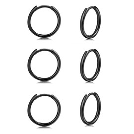 3 Pairs Black Earrings for Women S925 /Sleeper Earrings Small silver Hypoallergenic Earrings Set-Cartilage/Helix/Tragus- silver hoop earrings for women,Black Earrings for Men 6/8/10/12mm