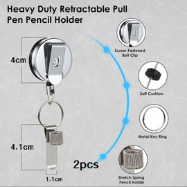 Ruzister® 2 Pack Retractable Pen Holder Pull Retractable Pen Holder for Carpenters, Builders, Nurses, Waiters, Universal Pen Holder