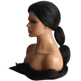 WeKen Black Hair Costume Wig with Extra Long Ponytail Straight Hair Synthetic