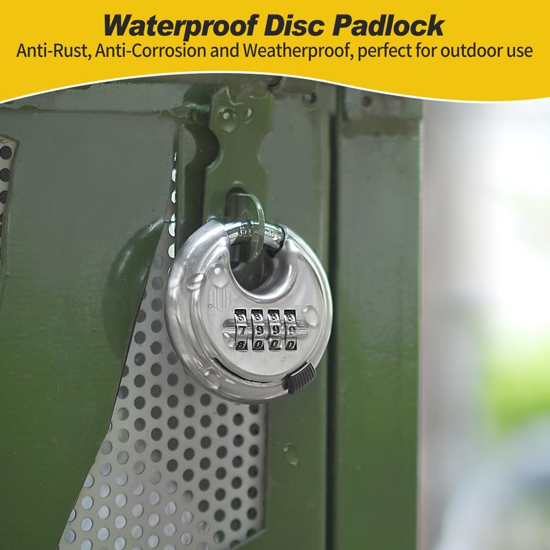HOX Combination Lock, 4 Digit Disc Padlock with 3/8 Inch