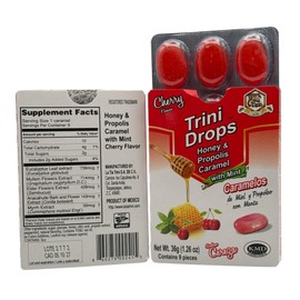 Caramelos de propoleo-menta & Cereza, Paquete de 2 (9 piezas cada cartea) La Tia Trini | Propolis & mint candies 2 Pack Propolis honey, cherry & Mint flavor (9 pieces each pack) Tia trini