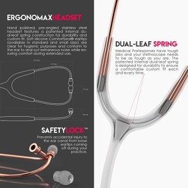 MDF Instruments MDF Instruments, RoseGold MD One Stainless Steel Stethoscope, Adult, White Tube, RoseGold Chestpieces-Headset, MDF777RG29