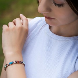 MagnetRX® Pure Copper Bracelets for Women – Ultra Strength Copper Magnetic Bracelet with Multiple Stones – Adjustable Stone Bracelets for women With Sizing Tool (Mixed Stones)