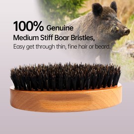 PERFEHAIR 100% Wild Natural Boar Bristle Hair Brush -Palm Handle-Firm Bristles Hairbrush