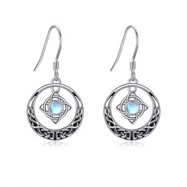 Witches Knot Earrings 925 Sterling Silver Moonstone Magical Knot Earrings Dangle Pagan Celtic Knot Witch Knot Jewellery Witchy Gifts for Women Female