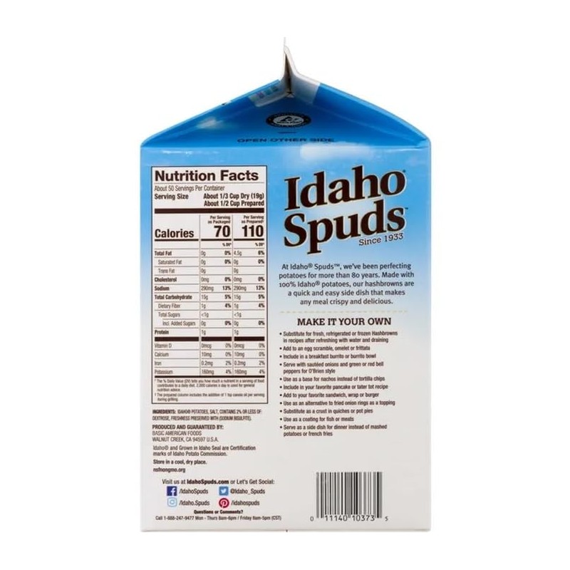 Generic Idaho Spuds Hashbrown Potatoes, Golden Grill, Box, 33.1 oz