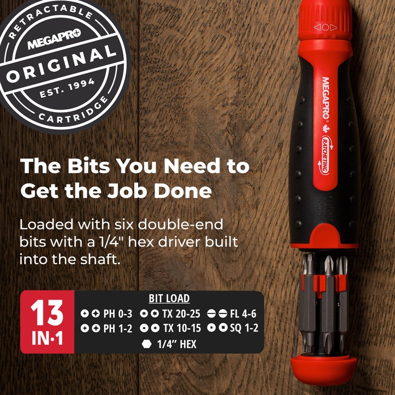 Ratcheting Screwdriver - 13-in-1 Multi Bit Screw Driver w/ ¼"