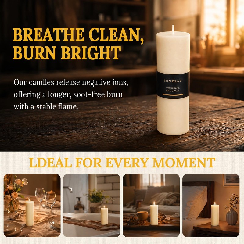3 Pack Pure Natural Beeswax Pillar Candles, 2×6 Inch Bees