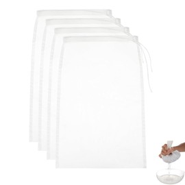 4 Pack Nylon Nut Milk Bag Fine Mesh Cheese Cloth Multiple Usage Reusable Food Strainer Professional Cold Brew Filter for Straining Juice Coffee Yogurt Tea(20cmx30cm)