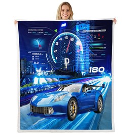 Boys Race Car Fleece Throw Blanket Cool Sports Car Sherpa Blanket for Kids Boys Girls Extreme Sports Plush Blanket Blue Automobile Car Fuzzy Blanket for Sofa Bed Couch, 60x80 Inches