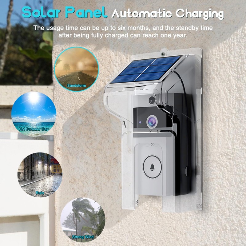 OuYezy Solar Doorbell Camera Wireless with Windproof Dust Cover, Waterproof